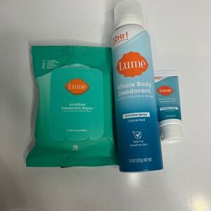 Lume spray & cream deodorant acidified deodorant wipes brand new!